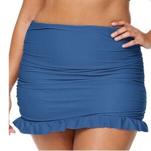 Raisins Curve Echo‎ Tummy-Control Ruffled Swim Skirt Navy 24W NWT